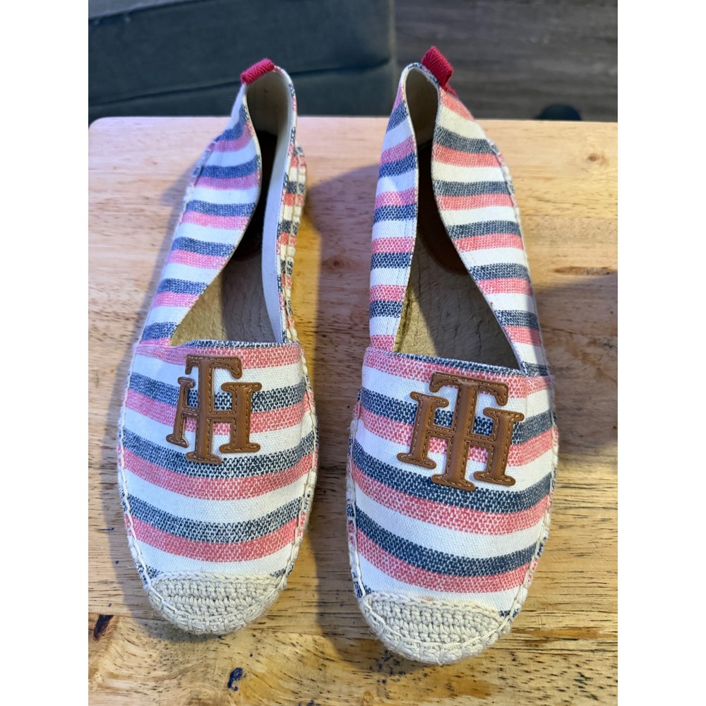 Tommy Hilfiger TWHERMI Womens Striped Espadrille Flats Red White Blue‎ Size 10M
